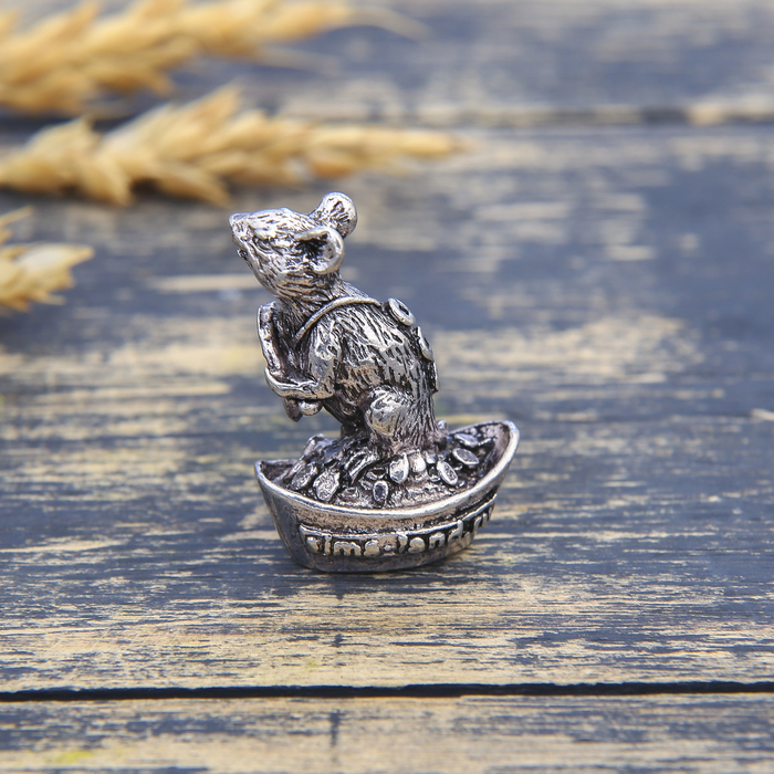 Фигурка мышка "Процветания" в мешочке, серебро состар., 2,6 х 3,4 см