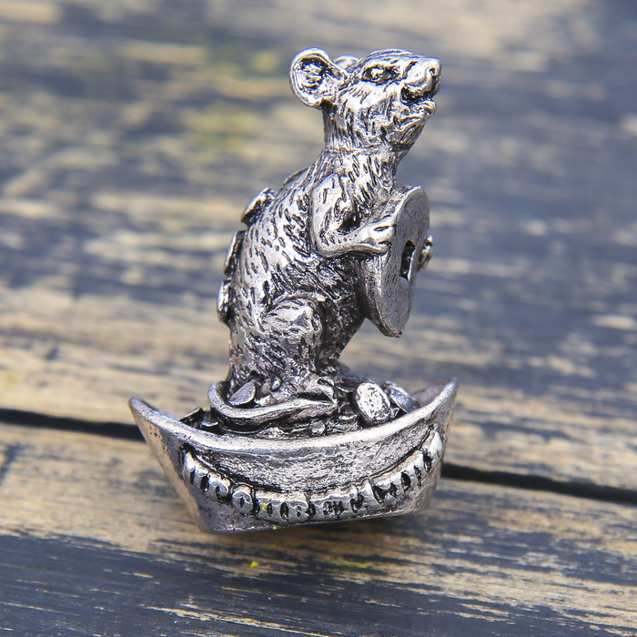 Фигурка мышка "Процветания" в мешочке, серебро состар., 2,6 х 3,4 см