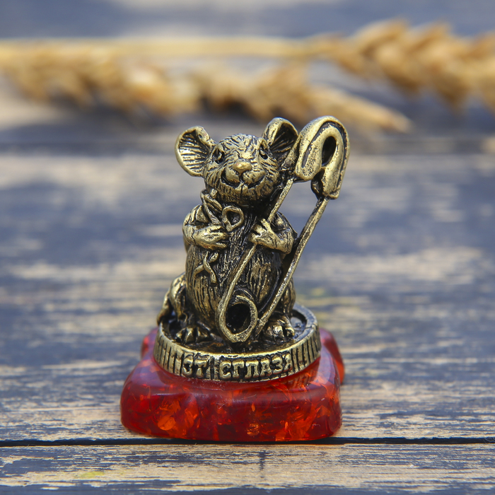 Фигурка на камне мышка "От сглаза", латунь, 2,6 х 3,6 см