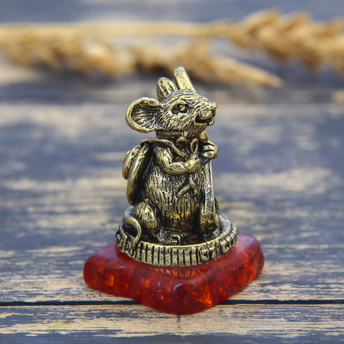 Фигурка на камне мышка "От сглаза", латунь, 2,6 х 3,6 см