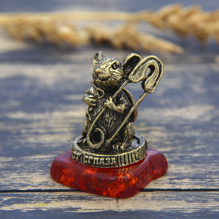 Фигурка на камне мышка "От сглаза", латунь, 2,6 х 3,6 см