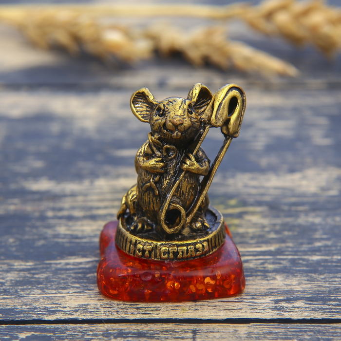 Фигурка на камне мышка "От сглаза", золото, 2,6 х 3,6 см