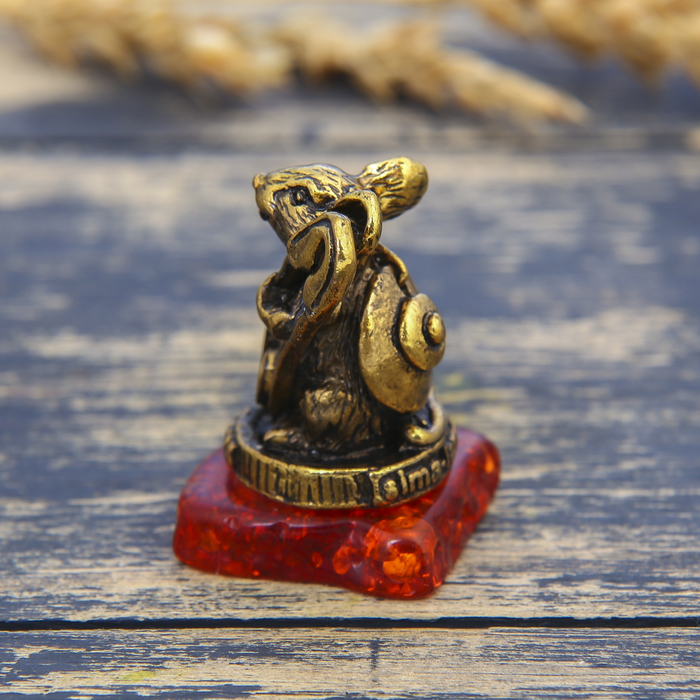 Фигурка на камне мышка "От сглаза", золото, 2,6 х 3,6 см