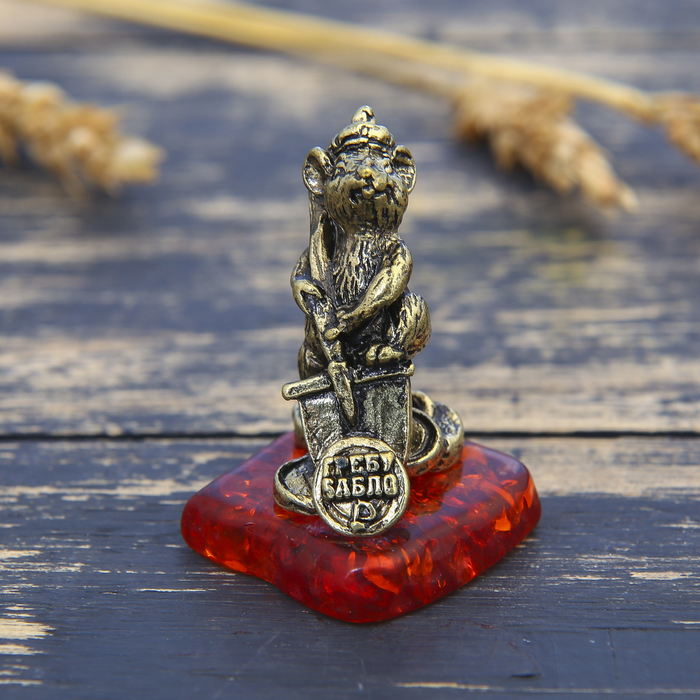 Фигурка на камне мышка "Гребу бабло", латунь, 2,6 х 3,7 см