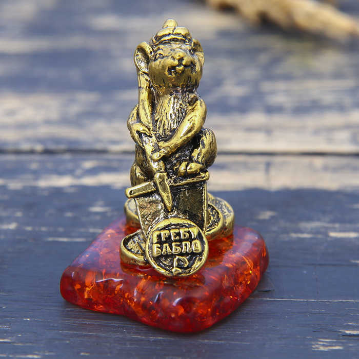 Фигурка на камне мышка "Гребу бабло", золото, 2,6 х 3,7 см