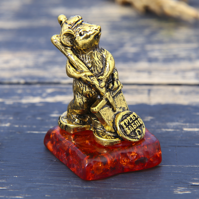 Фигурка на камне мышка "Гребу бабло", золото, 2,6 х 3,7 см