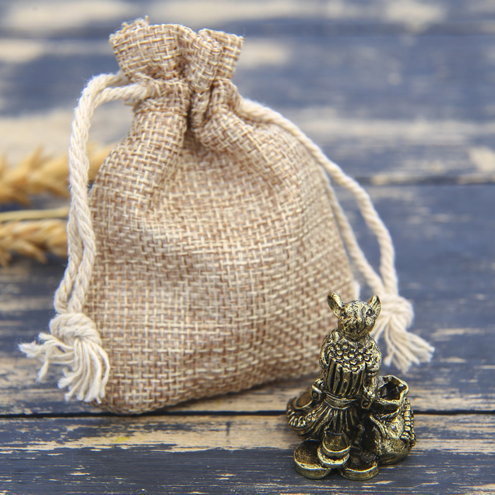 Фигурка мышка "Наметаю деньги" в мешочке, латунь, 2,6 х 3,3 см