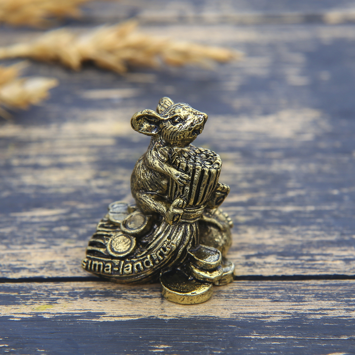 Фигурка мышка "Наметаю деньги" в мешочке, латунь, 2,6 х 3,3 см