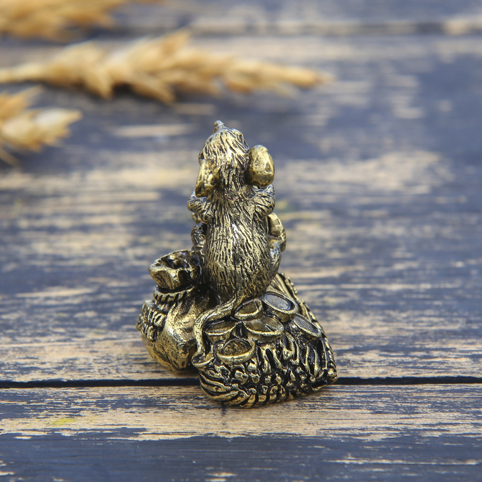 Фигурка мышка "Наметаю деньги" в мешочке, латунь, 2,6 х 3,3 см