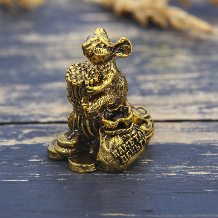 Фигурка мышка "Наметаю деньги", золото, 2,6 х 3,3 см