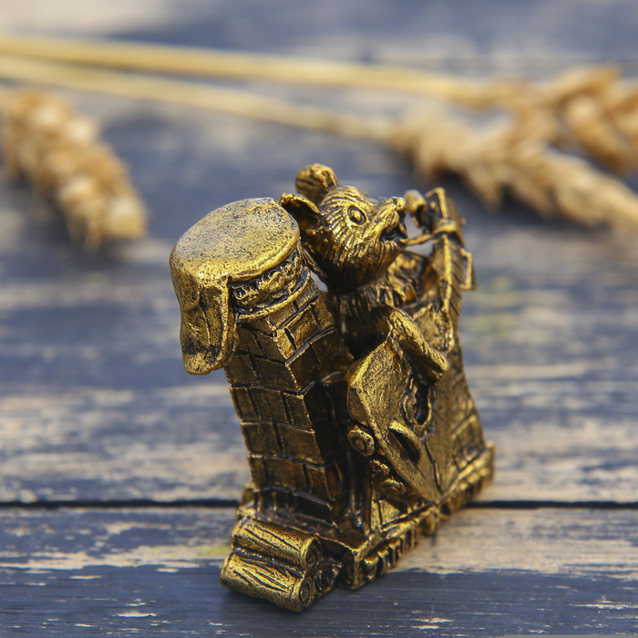 Фигурка мышка "Тепла и уюта" в мешочке, золото, 3,9 х 3,8 см