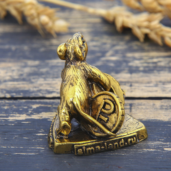 Фигурка мышка "Притягатель бабосиков", золото, 3,3 х 2,8 см