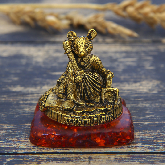 Фигурка на камне мышка "Деньги в дом", золото, 5 х 4,5 см