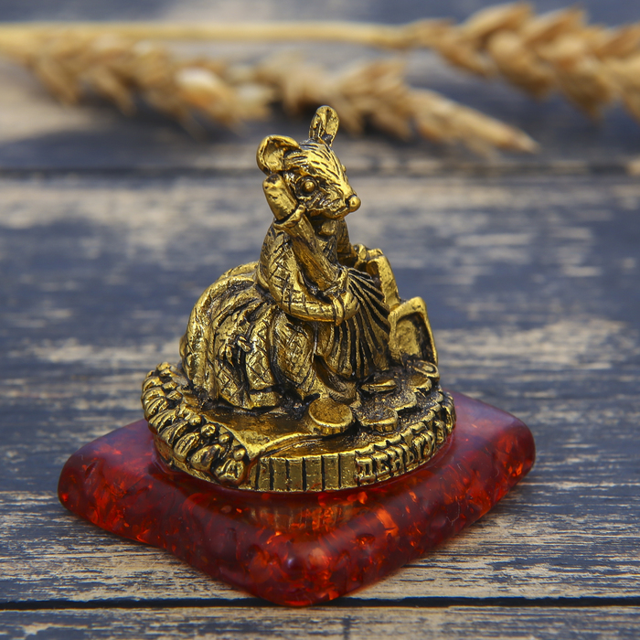 Фигурка на камне мышка "Деньги в дом", золото, 5 х 4,5 см