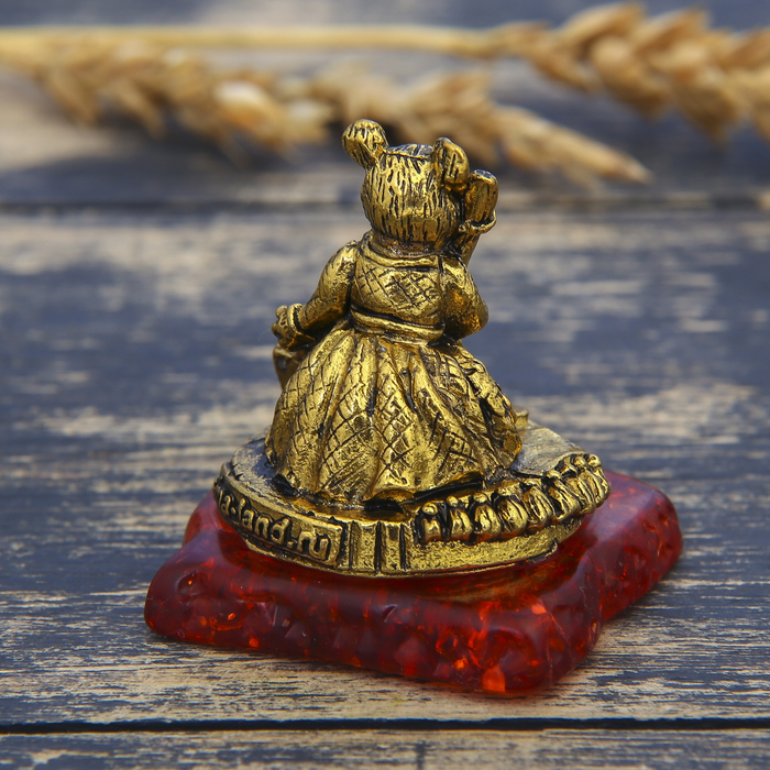 Фигурка на камне мышка "Деньги в дом", золото, 5 х 4,5 см