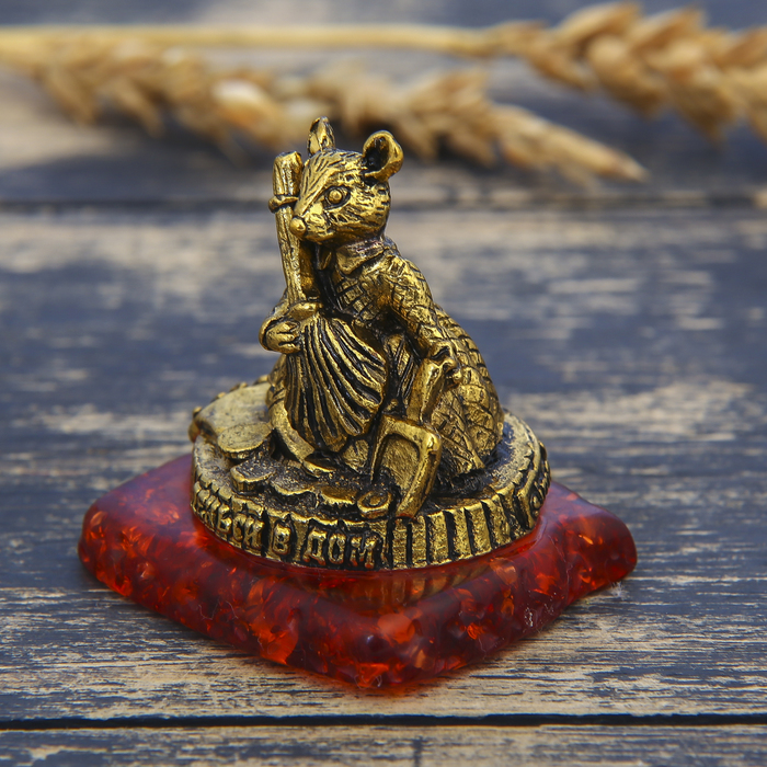 Фигурка на камне мышка "Деньги в дом", золото, 5 х 4,5 см