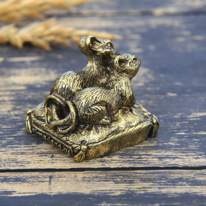 Фигурка мышка "Счастья и любви" в мешочке, латунь, 3,5 х 3,1 см