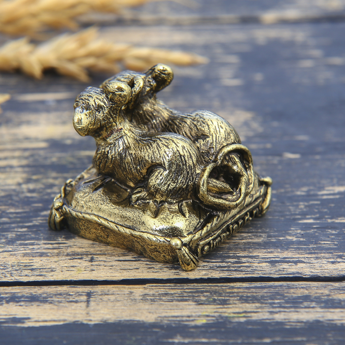 Фигурка мышка "Счастья и любви" в мешочке, латунь, 3,5 х 3,1 см