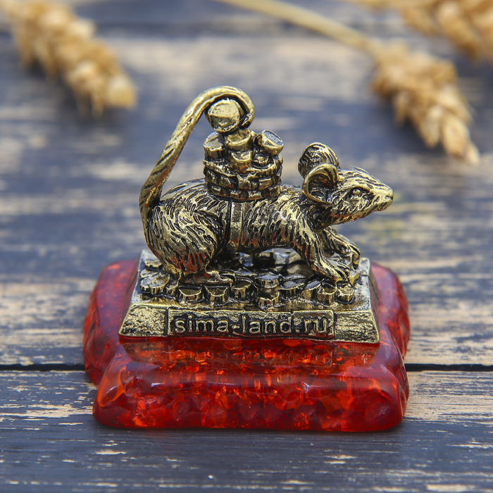 Фигурка на камне мышка "Достатка", латунь, 5 х 4,1 см