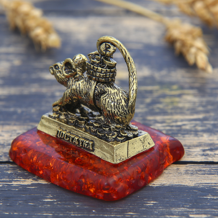 Фигурка на камне мышка "Достатка", латунь, 5 х 4,1 см