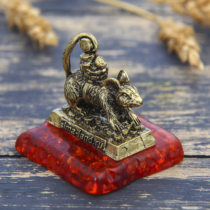 Фигурка на камне мышка "Достатка", латунь, 5 х 4,1 см