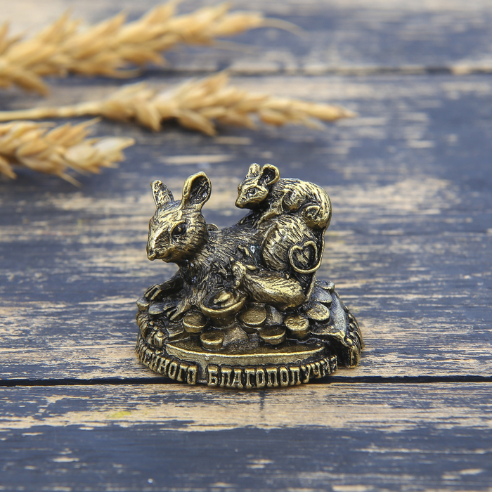 Фигурка мышка "Семейного благополучия" в мешочке, латунь, 3,7 х 2,9 см