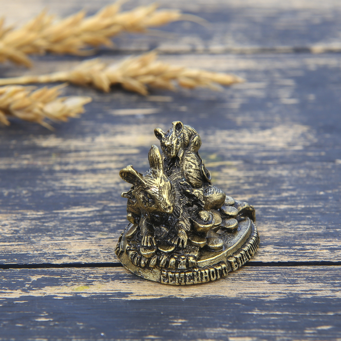 Фигурка мышка "Семейного благополучия" в мешочке, латунь, 3,7 х 2,9 см