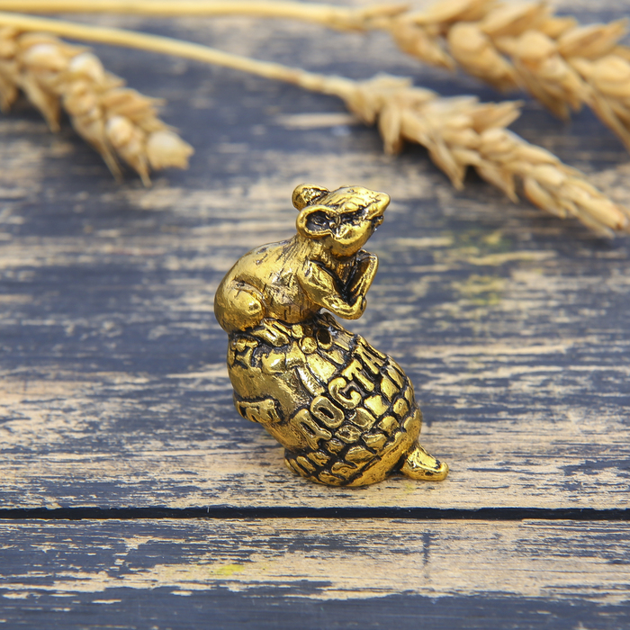 Фигурка мышка "Достатка" жёлудь, золото, 2,6 х 3,2 см