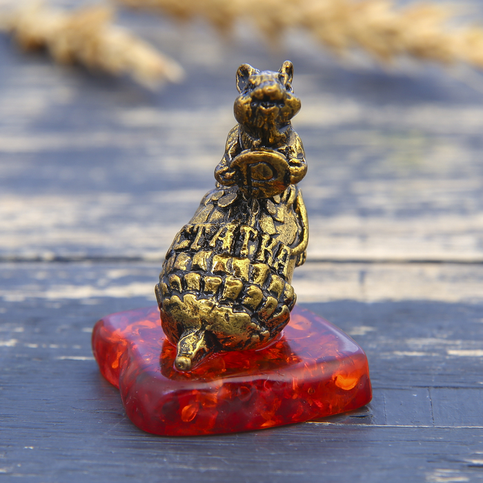 Фигурка на камне мышка "Достатка" жёлудь, золото, 2,6 х 3,6 см