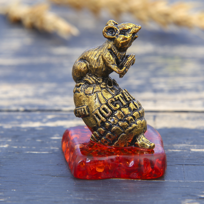 Фигурка на камне мышка "Достатка" жёлудь, золото, 2,6 х 3,6 см