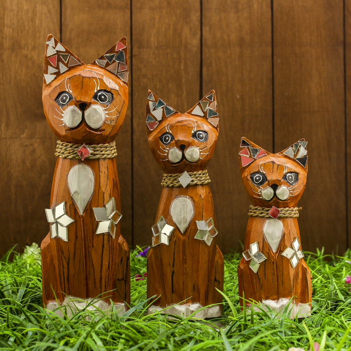 Набор сувенирный "Кошки с ошейником" (15,20,25) бежевые 15х6х25 см