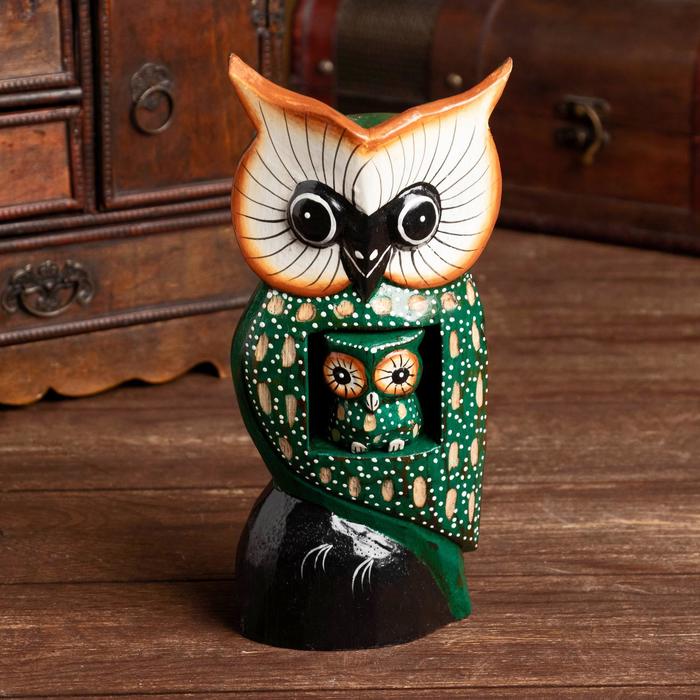 Сувенир дерево "Сова с совёнком" 20х8,5х5 см