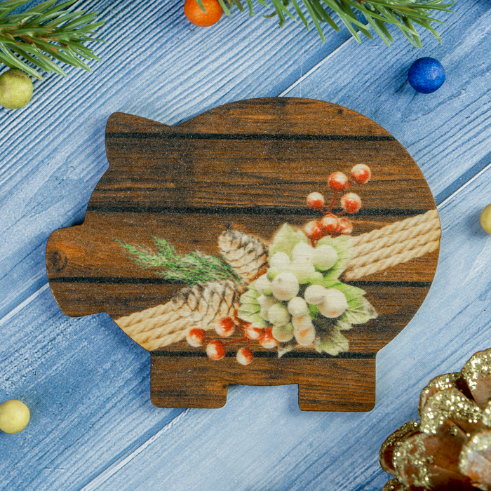 Магнит "Счастливого Нового года" из фанеры, УФ-печать, 8х6,4 см