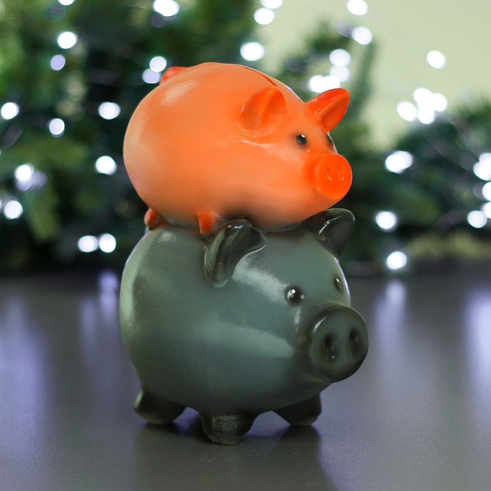 Копилка "Поросята - семейная" розовый на сером 22х15х13см