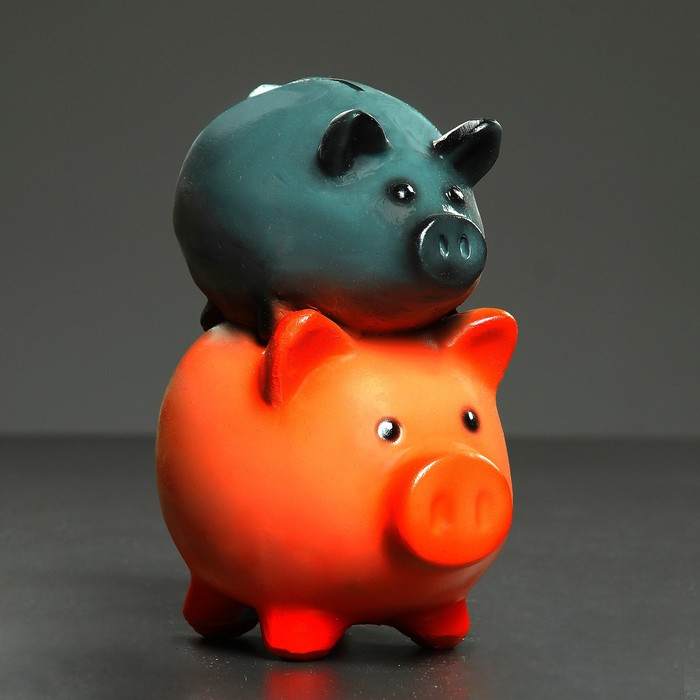 Копилка "Поросята - семейная" серый на розовом 22х15х13см