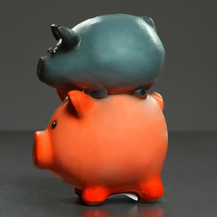 Копилка "Поросята - семейная" серый на розовом 22х15х13см