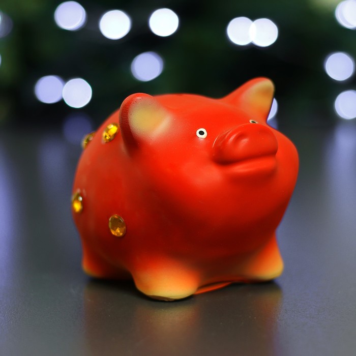 Копилка "Свинка маленькая со стразами" красная 9,5х9х13см