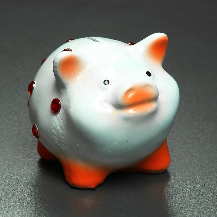 Копилка "Свинка маленькая со стразами" белая 9,5х9х13см