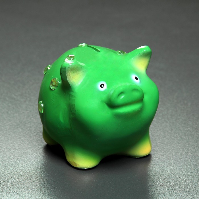 Копилка "Свинка маленькая со стразами" зелёный 9,5х9х13см