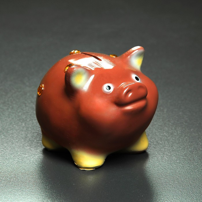 Копилка "Свинка маленькая со стразами" фиолетовый 9,5х9х13см