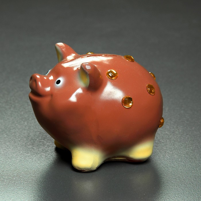 Копилка "Свинка маленькая со стразами" фиолетовый 9,5х9х13см