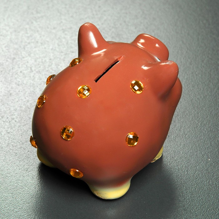 Копилка "Свинка маленькая со стразами" фиолетовый 9,5х9х13см