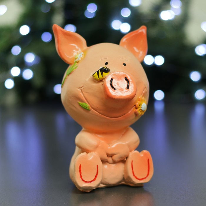 Копилка "Поросенок-цветочек с пчелкой" 18х13х13см