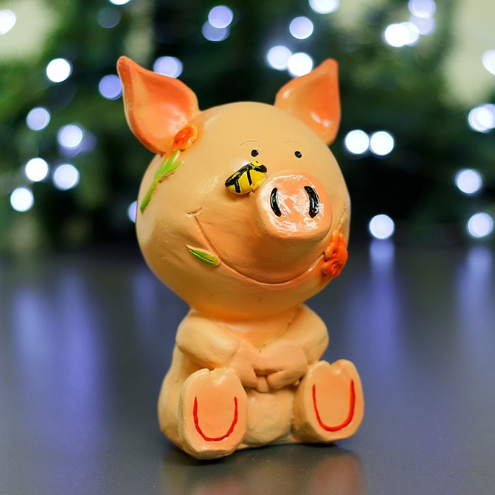 Копилка "Поросенок-цветочек с пчелкой" 18х13х13см