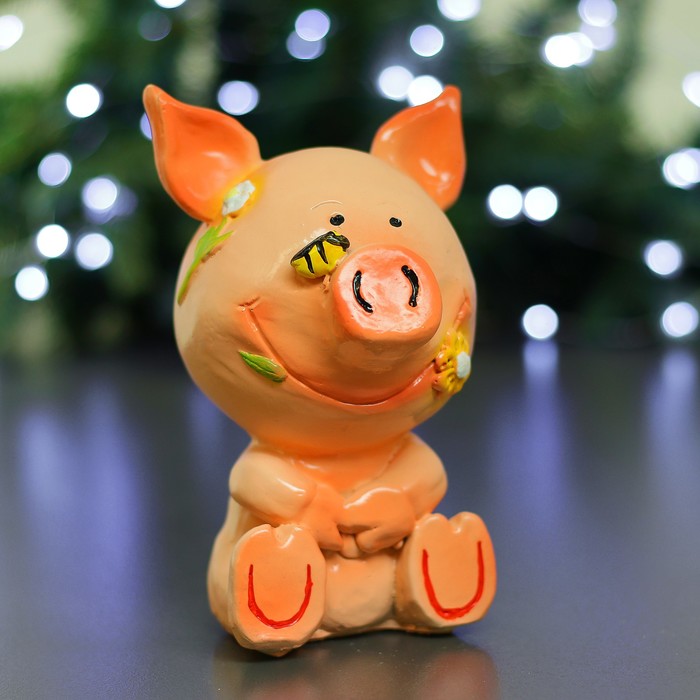 Копилка "Поросенок-цветочек с пчелкой" 18х13х13см