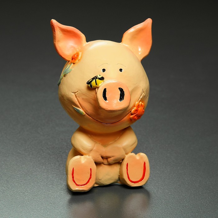 Копилка "Поросенок-цветочек с пчелкой" 18х13х13см