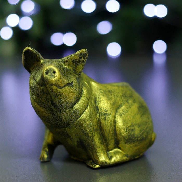 Подсвечник "Свинка" золото 13х15х10см