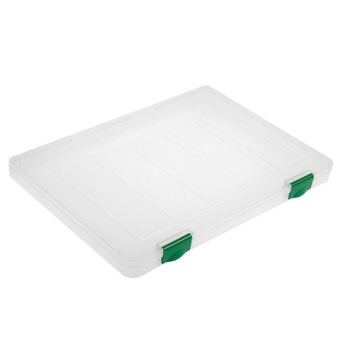 Контейнер для документов А4, с зелеными защелками, прозрачный