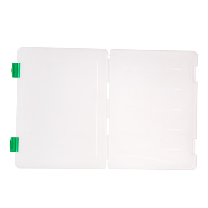 Контейнер для документов А4, с зелеными защелками, прозрачный