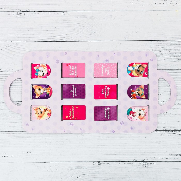 Магнитные закладки на подложке-сумочке "Учись! Старайся! Улыбайся!", 12 шт.